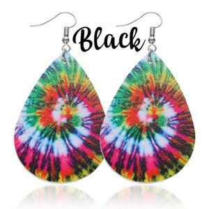 Black Tie Dye Tear Drop Faux Leather Earrings